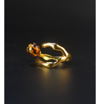 Bague Léopard originale en verre filé – Acier inoxydable doré