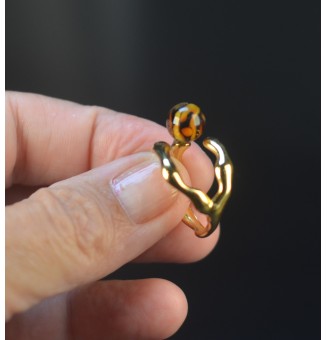 Bague Léopard originale en verre filé – Acier inoxydable doré