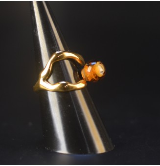 Bague dégradé ambré originale en verre filé – Acier inoxydable doré