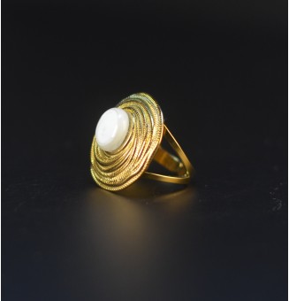 Bague en Verre Filé au Chalumeau "BLANCHE"  - acier INOXYDABLE doré