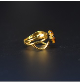 Bague Léopard triple anneau en verre filé – Acier inoxydable doré