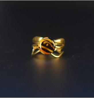 Bague Léopard triple anneau en verre filé – Acier inoxydable doré