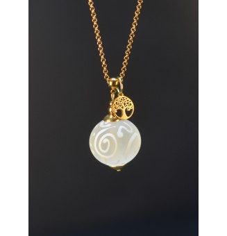 Collier long blanc mat à arabesques – Arbre de Vie – Acier inoxydable doré