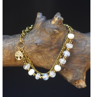 Bracelet Multirangs  & Perles de Verre Filé – Modèle Unique - blanc - acier inoxydable doré