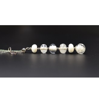 Collier blanc Élégance – Perles de Verre Filé Mate & Brillante – Acier Inoxydable Argenté