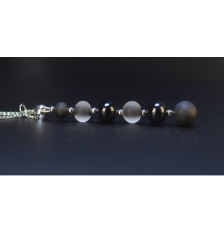 Collier Noir Élégance – Perles de Verre Filé Mate & Brillante – Acier Inoxydable Argenté