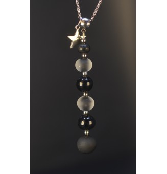 Collier Noir Élégance – Perles de Verre Filé Mate & Brillante – Acier Inoxydable Argenté