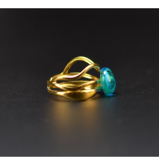 Bague vert bleu triple anneau en verre filé – Acier inoxydable doré