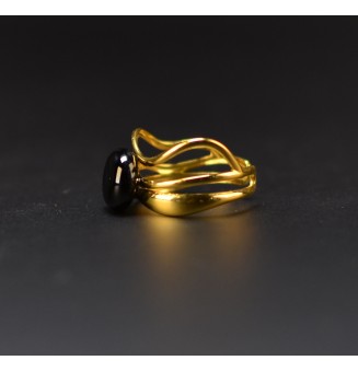 Bague noire triple anneau en verre filé – Acier inoxydable doré