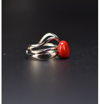 Bague rouge triple anneau en verre filé – Acier inoxydable argenté