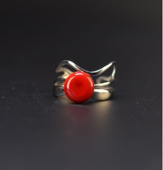 Bague rouge triple anneau en verre filé – Acier inoxydable argenté