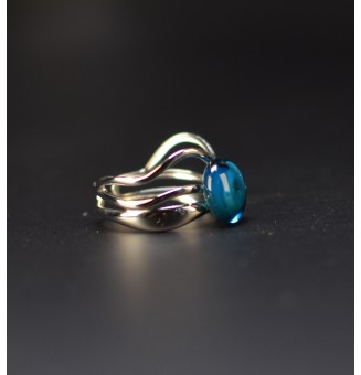 Bague bleu pétrole triple anneau en verre filé – Acier inoxydable argenté