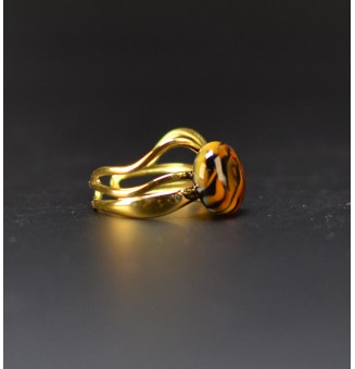 Bague Léopard triple anneau en verre filé – Acier inoxydable doré