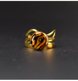 Bague Léopard triple anneau en verre filé – Acier inoxydable doré