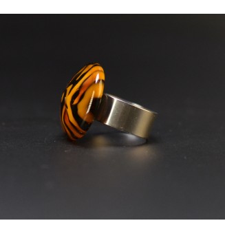 Bague Léopard en verre filé – Acier inoxydable argenté – Réglable