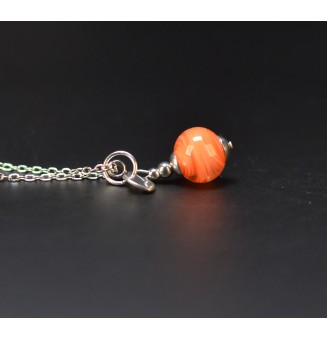 Collier court ABRICOT – Perle de verre artisanale - acier inoxydable
