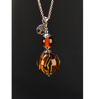 Collier long  & perle de verre motif léopard – création artisanale