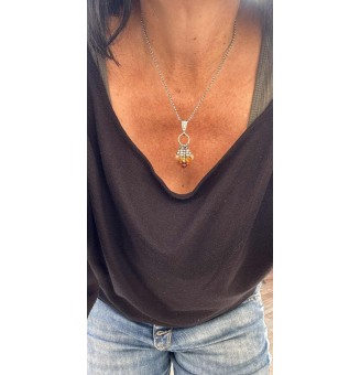 Collier dégradé ambré en perle de verre filée au chalumeau - 43 cm – création artisanale unique