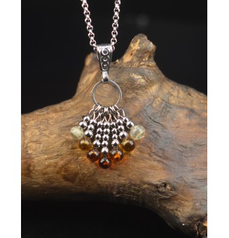 Collier dégradé ambré en perle de verre filée au chalumeau - 43 cm – création artisanale unique