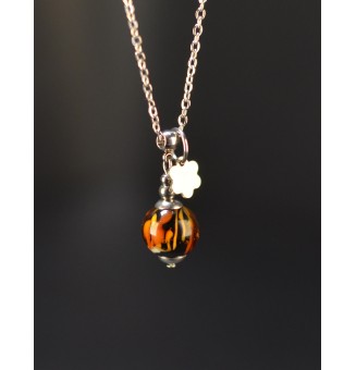 Collier court perle léopard – Acier inoxydable & verre filé