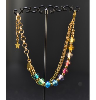 Bracelet multirangs multicolore en verre translucide – Acier inoxydable doré