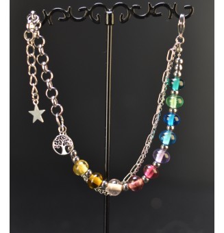 Bracelet multirangs multicolore en verre translucide – Acier inoxydable argenté