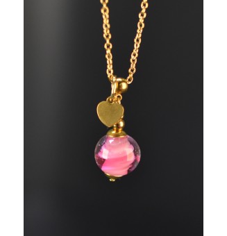 Collier court ROSE en verre...