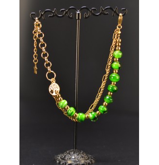Bracelet VERT Doré & Perles...