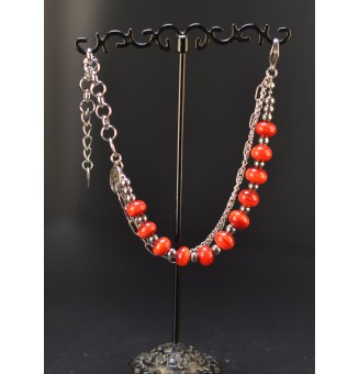 Bracelet multirangs rouge en verre filé – Acier inoxydable argenté