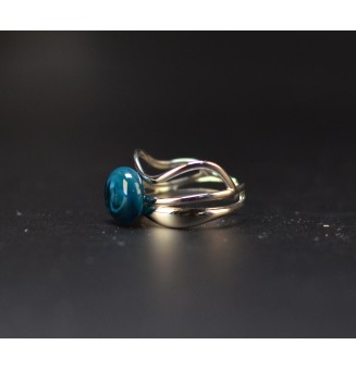 Bague bleu pétrole triple anneau en verre filé – Acier inoxydable argenté