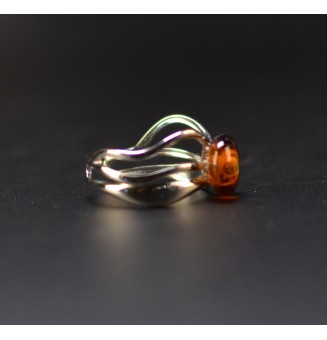 Bague dégradé ambré triple anneau en verre filé – Acier inoxydable argenté
