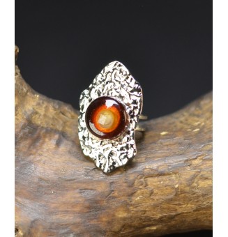 Bague dégradé ambré en verre filé – Acier inoxydable argenté – Réglable