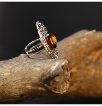 Bague dégradé ambré en verre filé – Acier inoxydable argenté – Réglable
