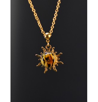 Collier court Soleil Léopard en verre filé – Acier inoxydable doré