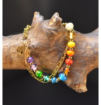 Bracelet Multirangs Doré & Perles de Verre Filé – Modèle Unique - MULTICOLORE