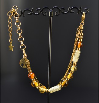 Bracelet multi-rangs ambré en perles de verre filé – Acier inoxydable doré