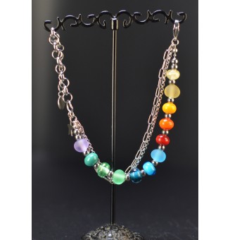 Bracelet multirangs multicolore en verre filé – Acier inoxydable argenté