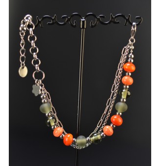 Bracelet multirangs gris et orange en verre filé – Acier inoxydable argenté