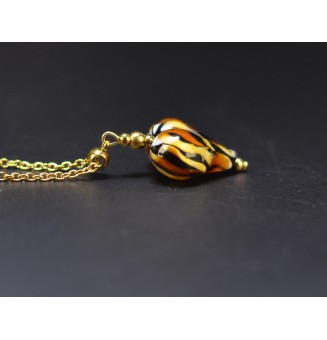 Collier cœur Léopard en verre filé – Acier inoxydable doré