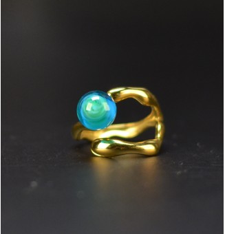 Bague bleu vert en verre...