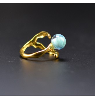 Bague bleu clair en verre filé – Acier inoxydable – Réglable