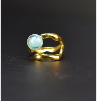 Bague bleu clair en verre filé – Acier inoxydable – Réglable