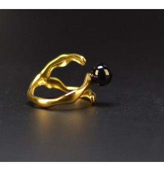 Bague noire en verre filé – Acier inoxydable – Réglable
