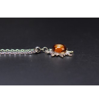 Collier cœur dégradé ambré en verre filé – Acier inoxydable argenté
