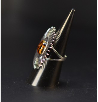 Bague Soleil argentée avec cabochon Léopard en verre filé – Réglable - acier inoxydable