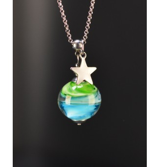 Collier long bleu vert en...