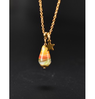 Collier court multicolore avec perle conique en verre filé – Étoile – Acier inoxydable doré