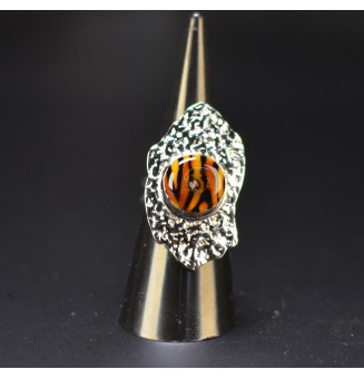 Bague réglable inoxydable martelé avec cabochon en verre filé – bijou artisanal fait main Liloo Créations