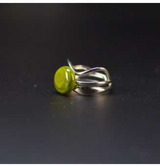 Bague vert grotte triple anneau en verre filé – Acier inoxydable argenté