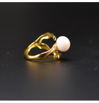 Bague rose opale en verre filé – Acier inoxydable doré – Réglable